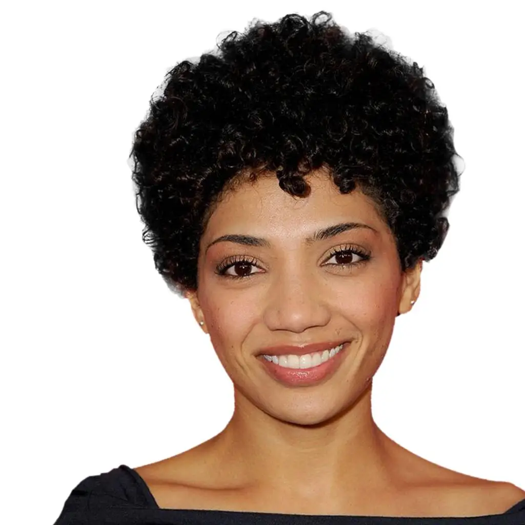 

Human Hair Afro Kinky Curly Short Black Wig Women's Natural Party Wigs