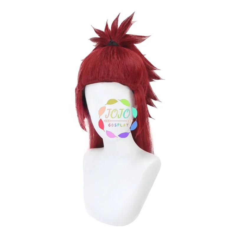 Anime Bleach Renji Abarai Cosplay Wig Red Heat Resistant Synthetic Hair with Ponytail Party Play Halloween Costume Wigs