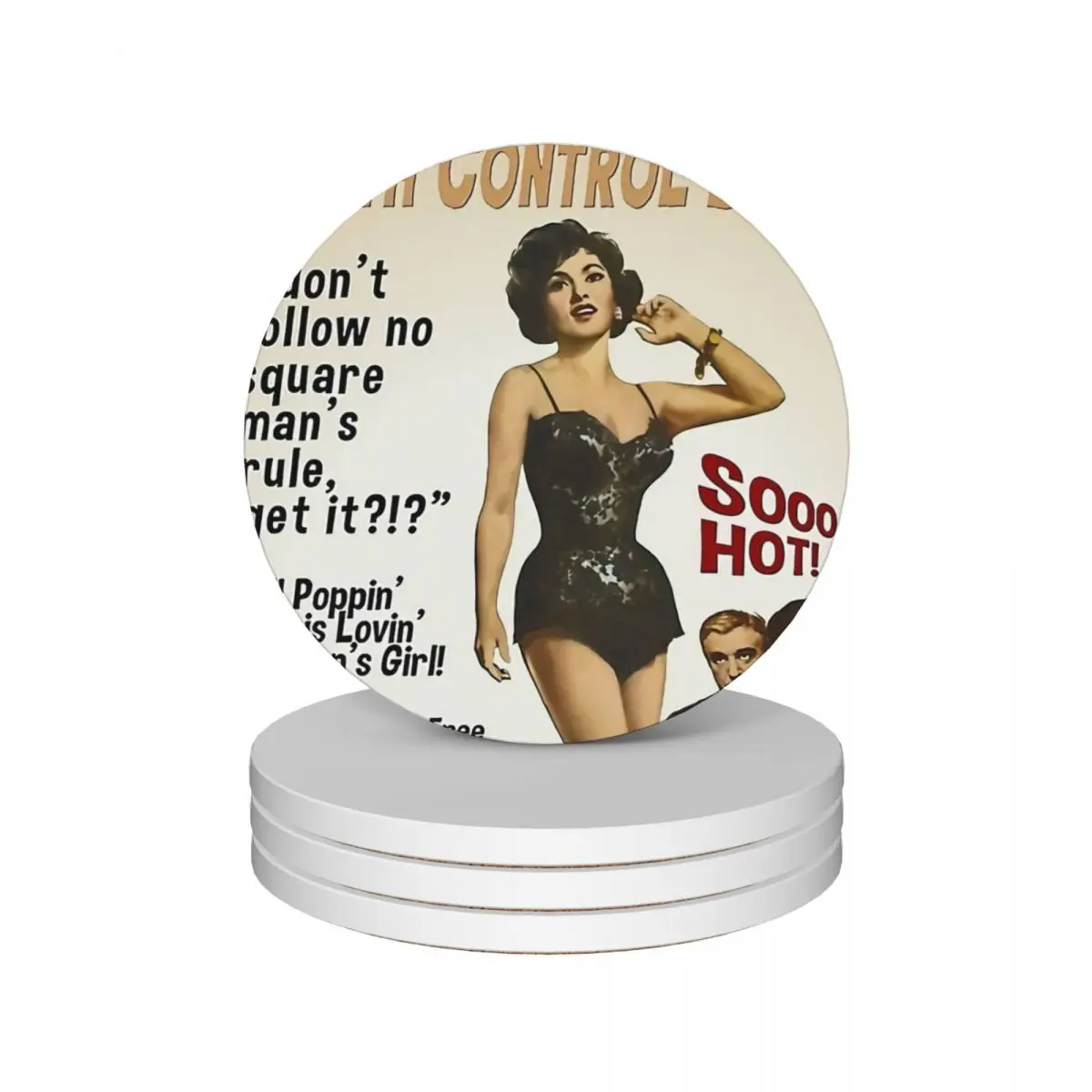 

Birth Control Babe Ceramic Coasters (Set of 4) table decoration and accessories cup holder bulk christmas tea Coasters