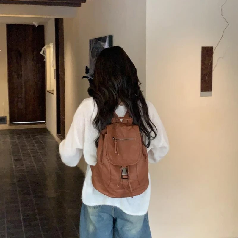 2024 New Women All Match Simple Backpack Korean Y2k Aesthetic Fashion Solid Schoolbags Vintage Casual Students Backpacks Trendy