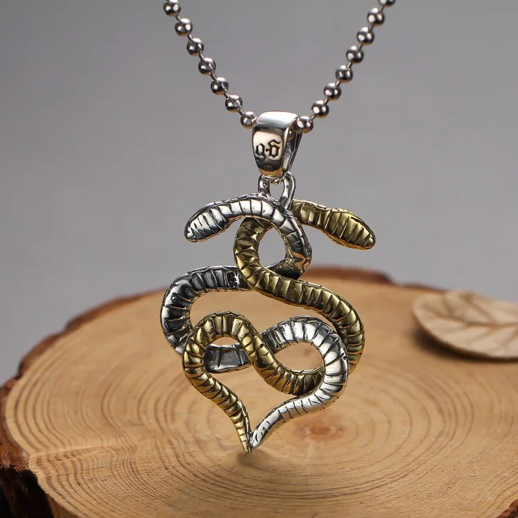 Punk style trendys925 sterling silver double snake pendant twelve zodiac signs for men and women stylishcouple necklace