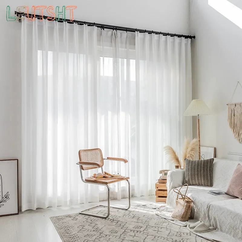 Custom Size Herringbone Wood Grain Japanese Style Modern Simple Nordic White Gauze Curtain Light-proof and Opaque Tulle