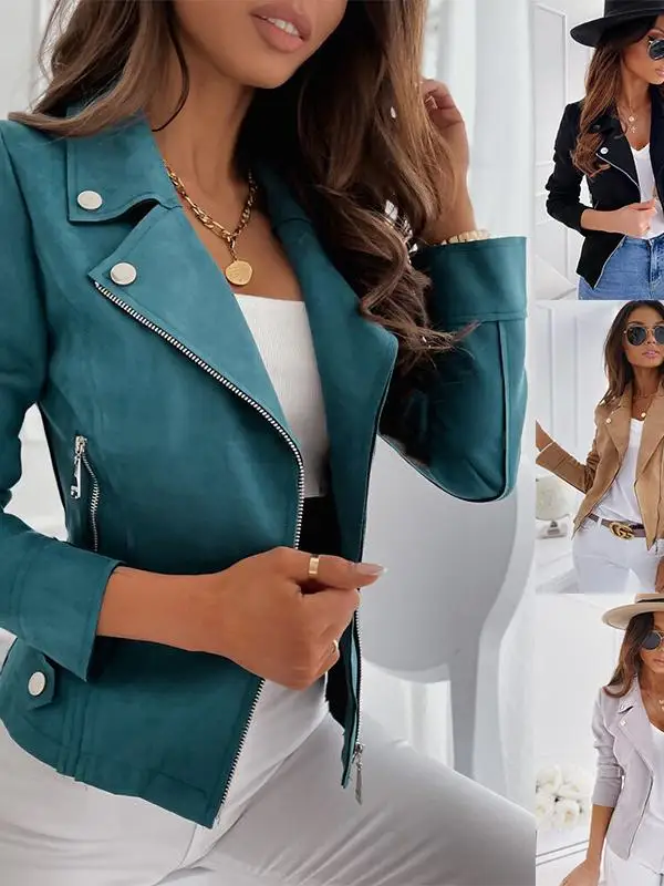 

Женская кожаная бархатная молния с пуговицами, приталенная повседневная одежда Jaet, осенне-зимняя модная верхняя одежда, длинный цвет све