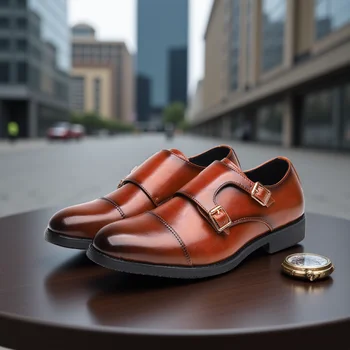 全新男士休閒皮鞋,時尚雙扣樂福鞋,男士一腳蹬板鞋,牛津鞋,春季優雅平底鞋 10 最佳銷售 樂福鞋奢華 - №4