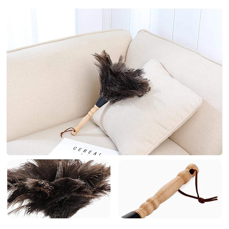 New Feather Dust Collector Wooden Handle Dust Collector Anti-static Ostrich Dust Collector Feather Brush Household Cleaning Tool