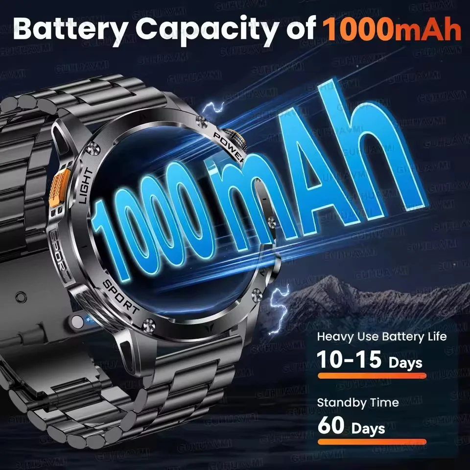 1000mAh Super Capacity Battery Adult Men Smart Watch HD 1.7-inch Large Screen Call 10ATM Waterproof Flashlight Sports Bracelet