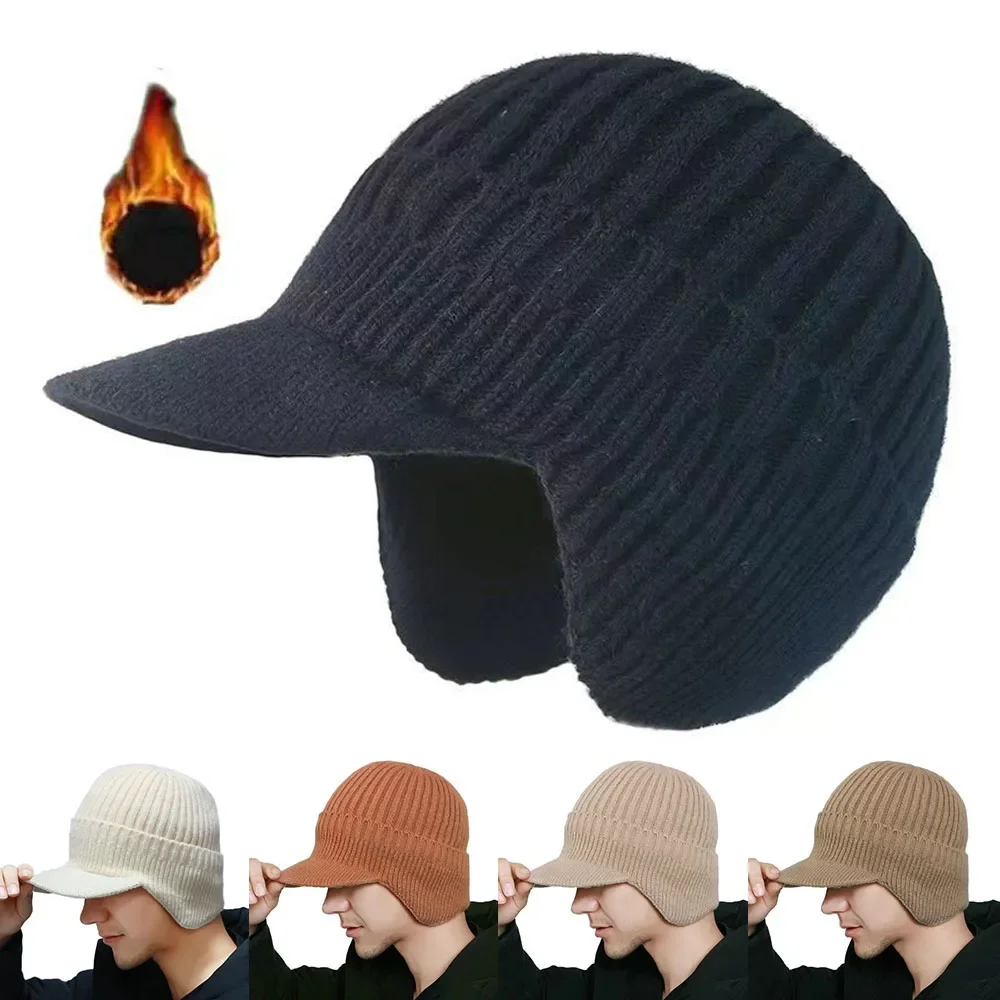 Fashion Old Man Hat Winter Warm Ear Protection Hats Cycling Ski Hat Men Wool Pullover Caps Knitted Warmth Peaked Cap Outdoor