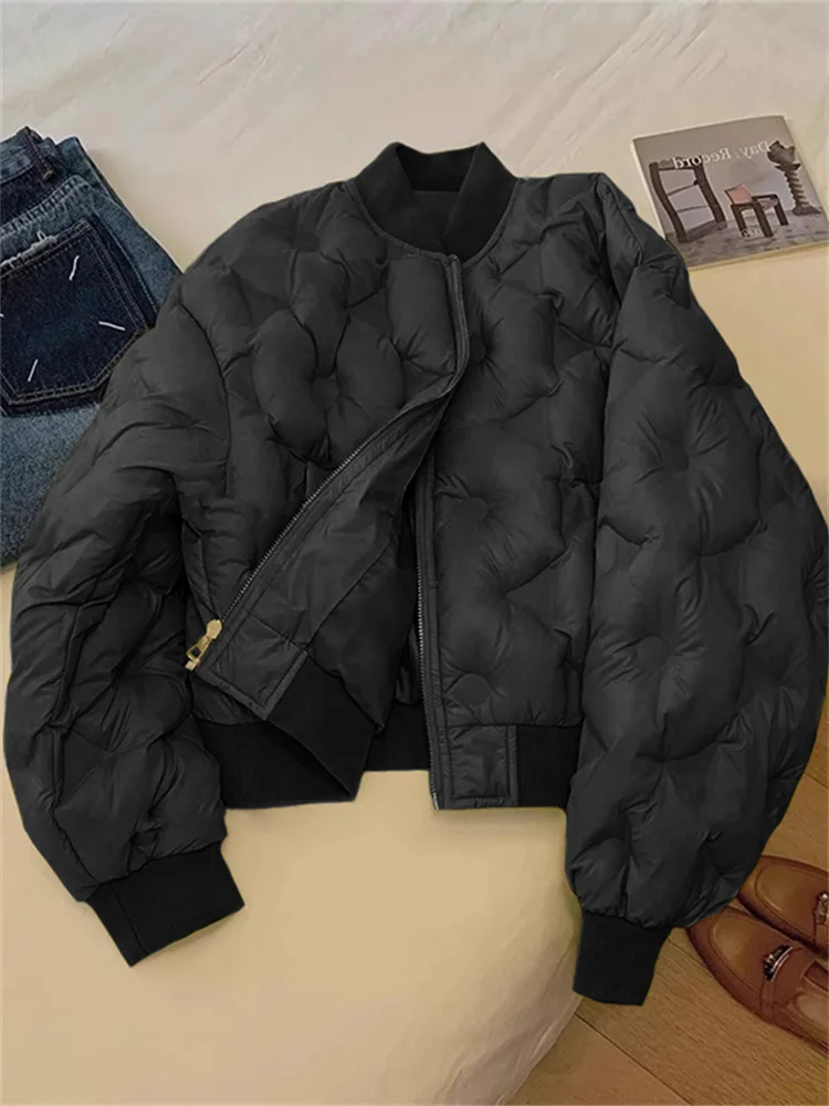 

Winter ort Quilted Cotton Jaet Women's Faion Slim Fit Stand Collar Patchwork Warm Outerwear Korean Sle Zipper Sve