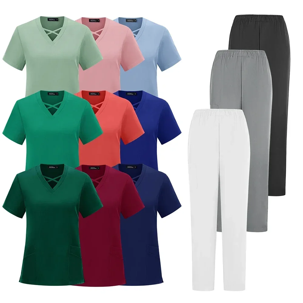 Hot Sale Anti Wrinkle Washable Soft Nurse Scrubs Hospital Medical Scrubs Women Nursing Top Jogger Scrubs Uniforms Sets Work Wear