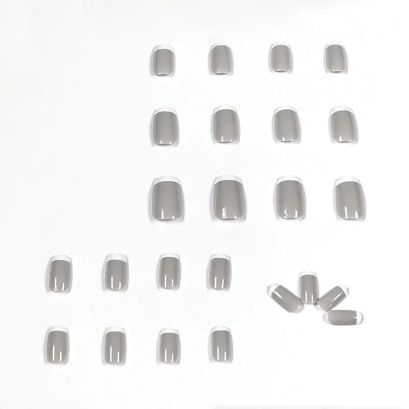 24pcs/box new wearable French gray white edge manicure medium style simple white fake nails