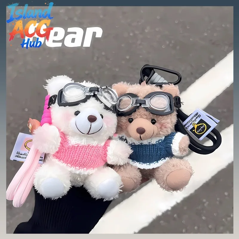 Creative Pilot Bear Plush Keychain Cute Stuffed Doll Bag Pendant Kawaii Animal Keyring Backpack Charm Gift Toy For Girls