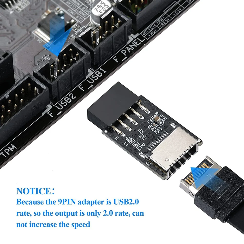 ส่วนหัวของแผงด้านหน้า2.0 USB 9Pin กับ USB 2.0 Type-E เมนบอร์ดอะแดปเตอร์ภายในปลั๊กตัวแปลงเมนบอร์ด