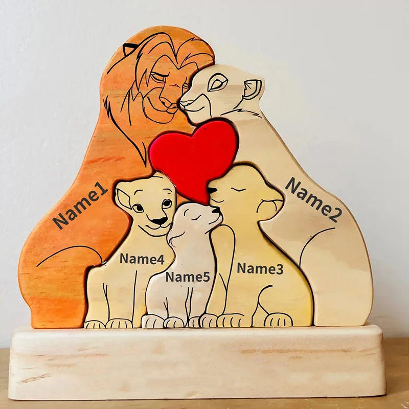 Gepersonaliseerde kunst familie puzzel gratis aangepaste naam houten leeuw puzzel Home Decor cadeaus voor familie warme geschenken jubileum aandenken