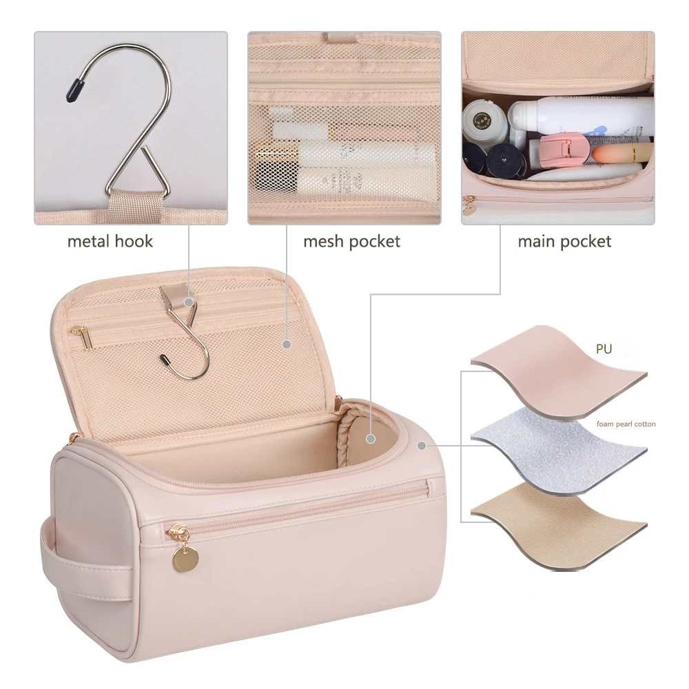 Multi Functional Makeup Bag for Women Large Capacity Waterproof Storage Handbags Casual Travel PU Leather Toilet Bags