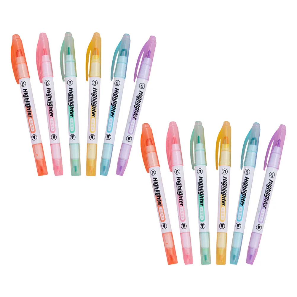 

12PCS Double Ended Highlighter Pens Smooth Marking No Bleed Office School Supplies Bulk PlasticMarkers Classroom Underlining