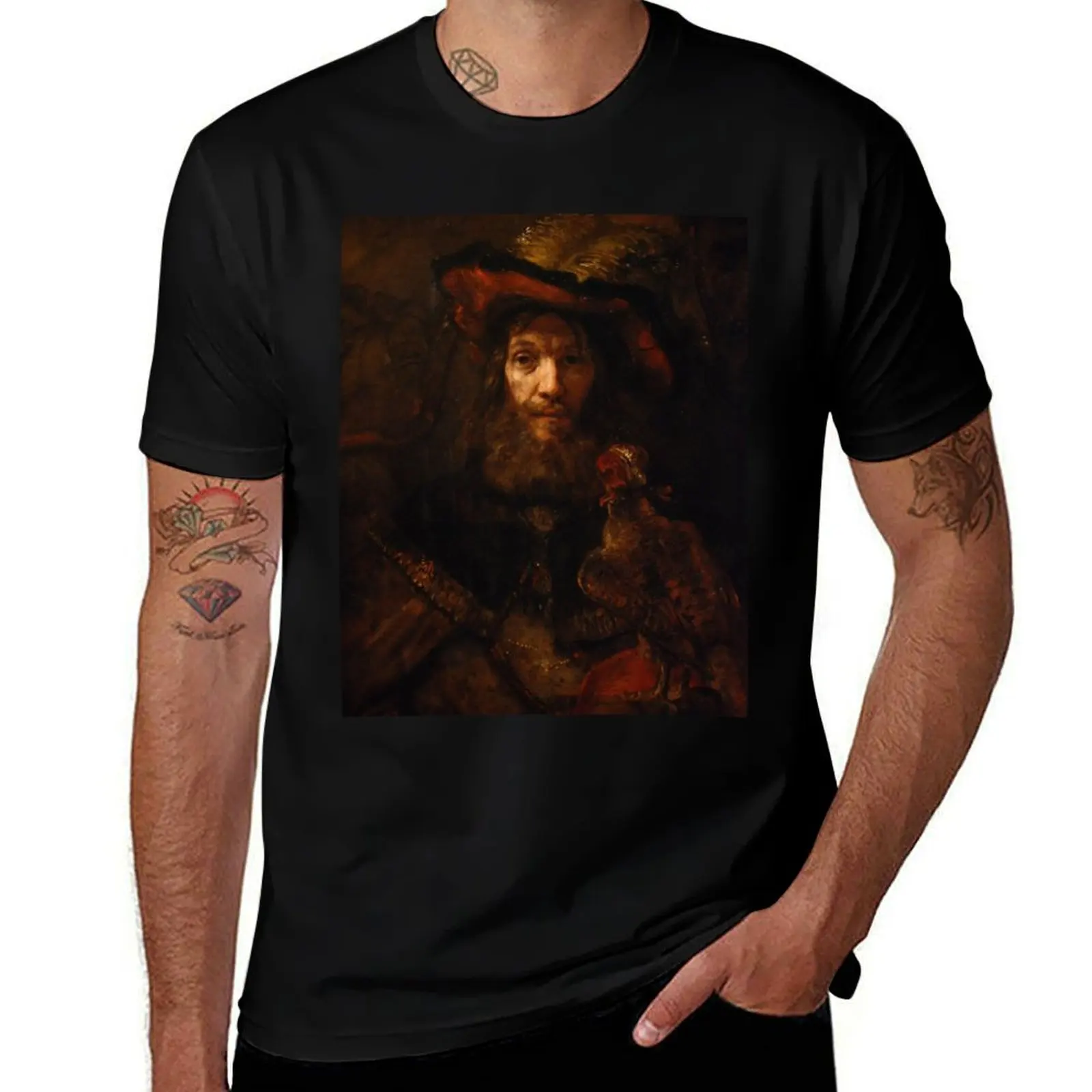 

The Knight with the Falcon by Rembrandt T-Shirt man t shirt graphic t shirt men 100% cotton luxury brand T-Shirt