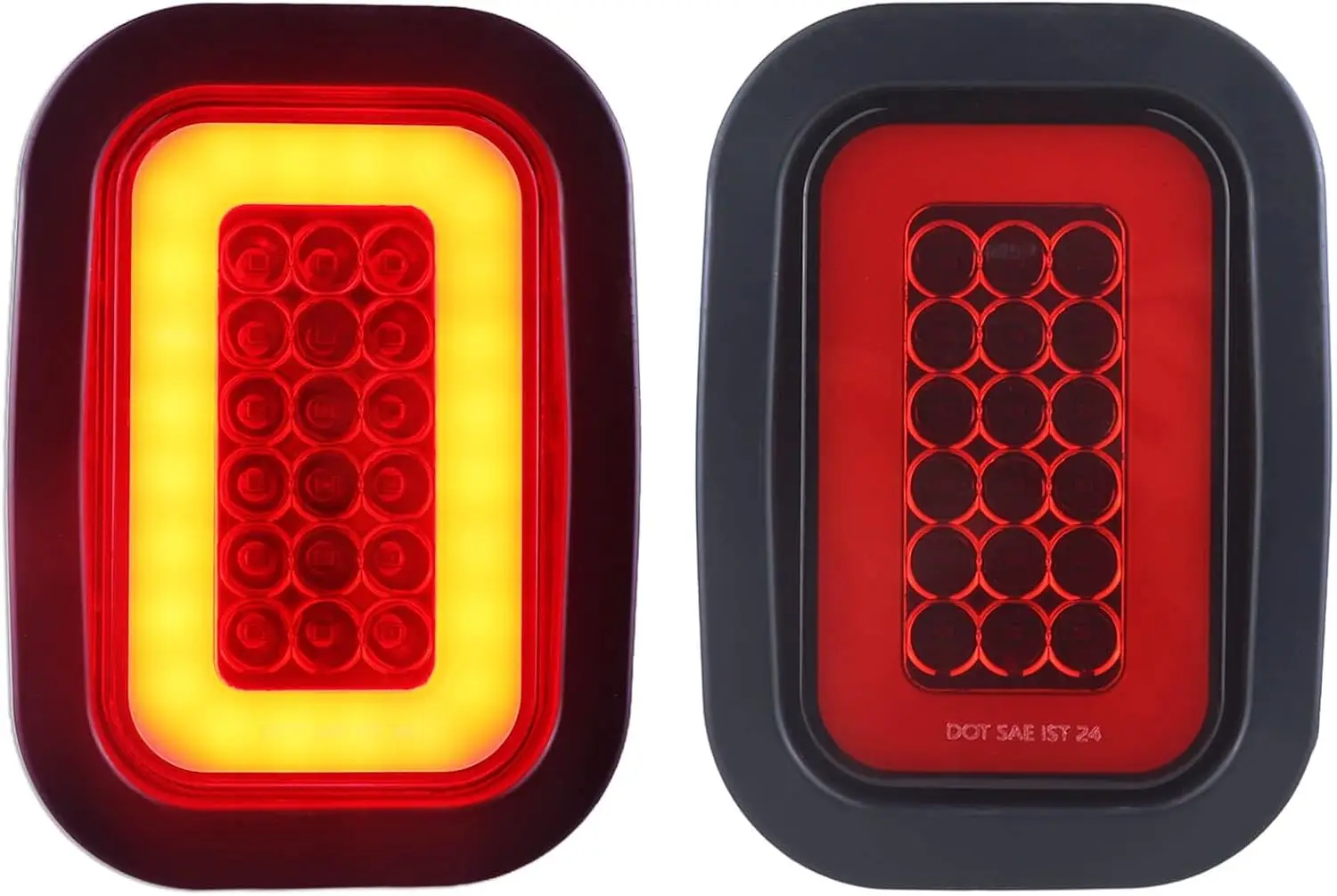 

5x3 Rectangle LED Trailer Tail Lights with Red Lens, Halo Brake Turn Stop Lights, Rubber Grommet, 3 Prong Wire Pigtails, 2pcs