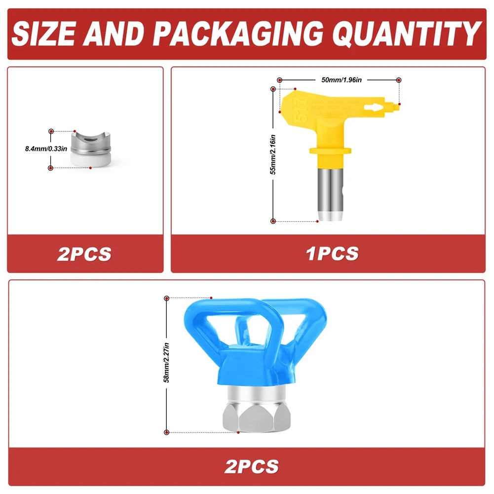 Set di ugelli per vernice airless da 4 pezzi, punte di spruzzo reversibili Punte per ugelli per spruzzatore di vernice airless Macchina a spruzzo per spruzzatore airless