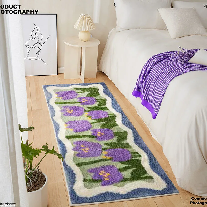 

Plush Carpet For Bedroom Decoration INS Flower Bedside Soft Mat Fluffy Living Room Children's Room Cute Household Anti-Skid Rugs