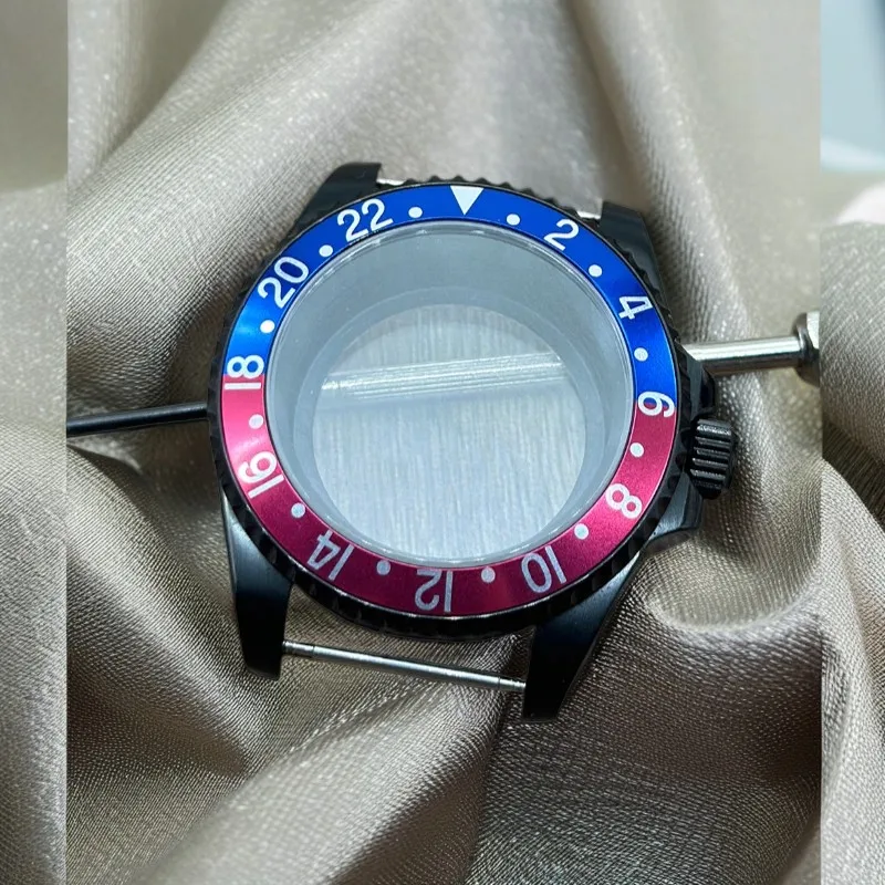 Black 40MM GMT Watch Case with New Design Ceramic Insert - Suitable for NH34 NH35 NH36 NH38 Movement and Solid Bottom Cover in B