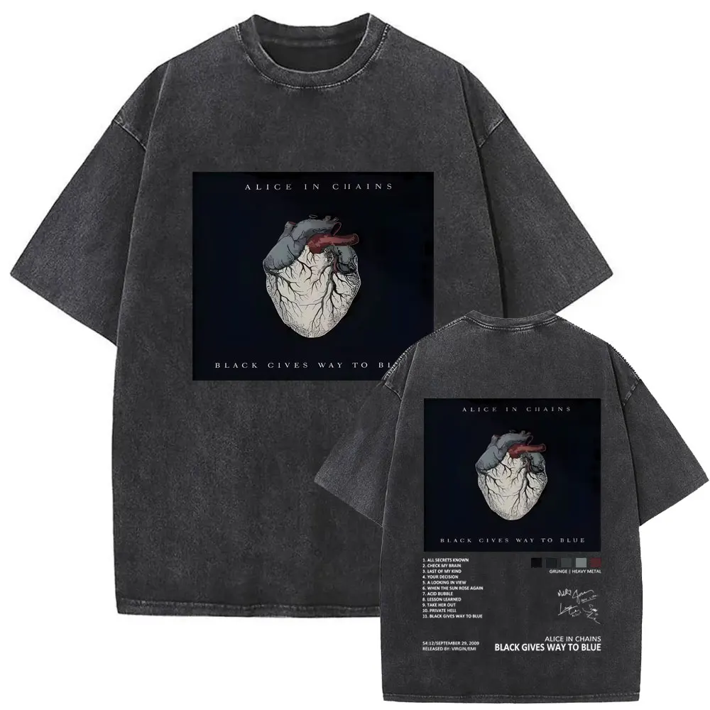 

Washed Vintage Rock Band Alice in Chains Black Gives Way To Blue Album Graphic T-shirt Men Women Gothic Punk Oversized T Shirts
