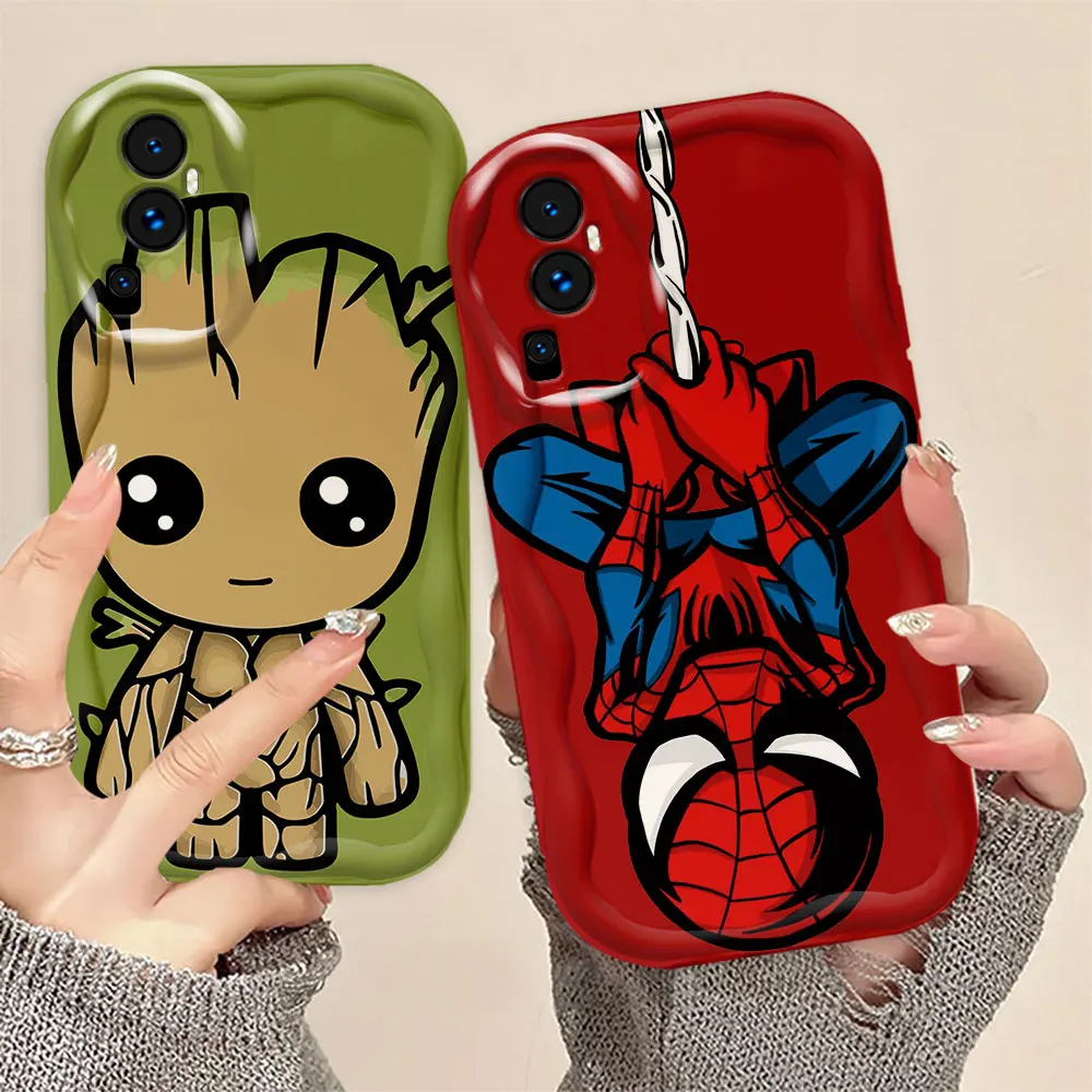 Marvel Groot Spiderman Cream White Curve Phone Case For OPPO RENO 4 5 6 7 7LITE 7Z 8 8T 11 11F 12 12F PRO 5G