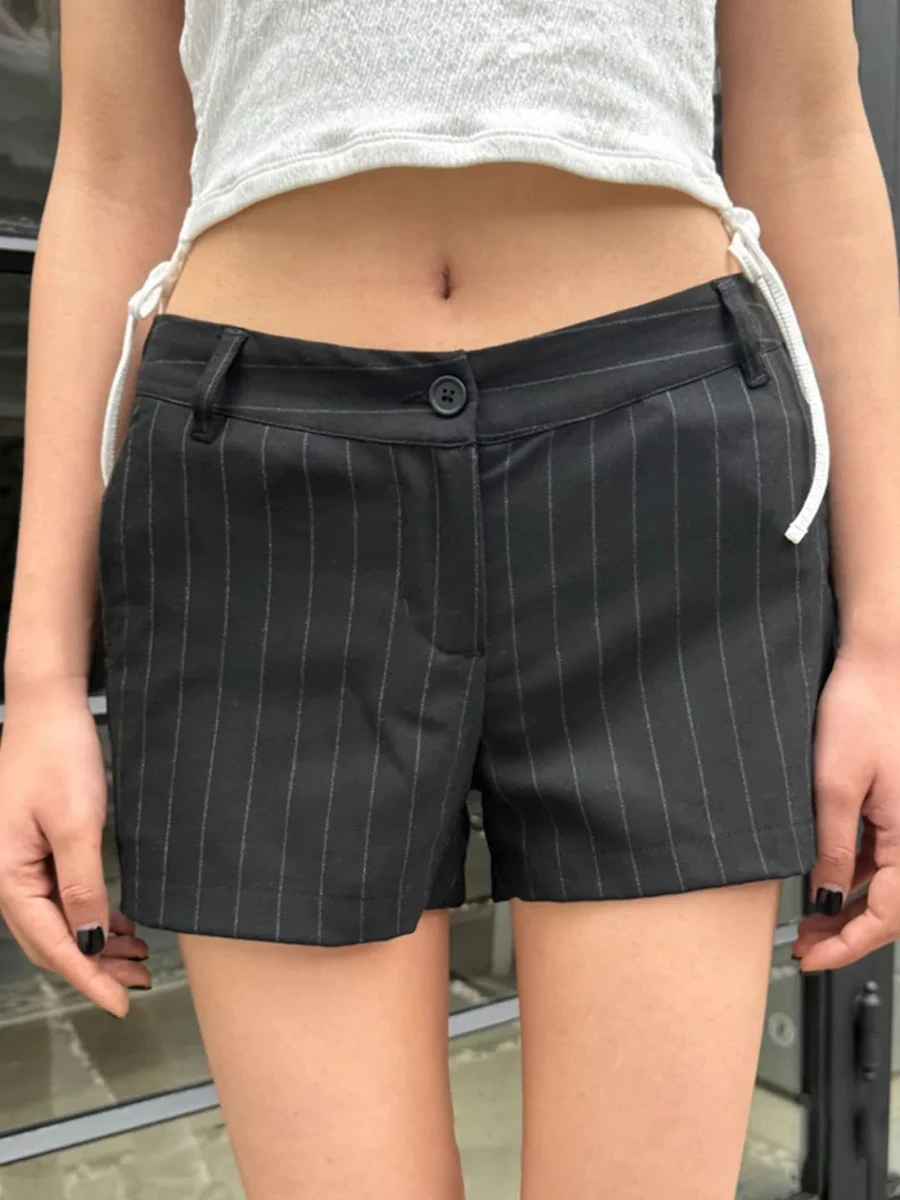 Fashion Striped Vintage Shorts Women Summer High Waist Straight Short Pant Femme Streetwear Y2k Casual Classic Sweatshorts