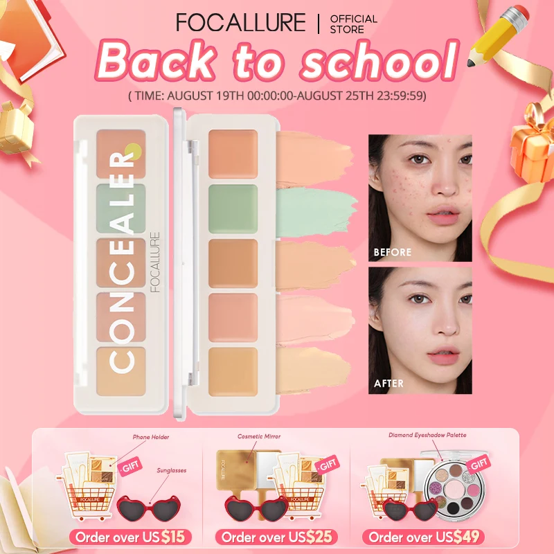 

FOCALLURE 5 Colors Face Concealer Palette Waterproof Moisturizing Oil-control Brighten Contour Bronzer Primer Makeup Cosmetics