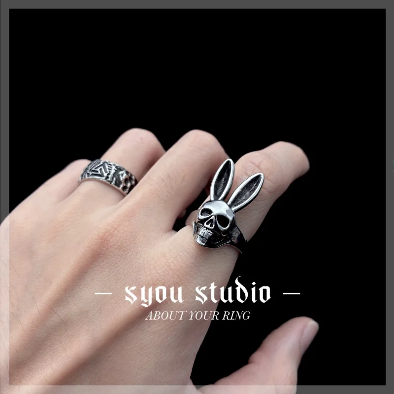 Rabbit  Animal Skull Stainless Steel Ring Men\'s Punk Domineering Style Gold Color Jewelry Party Fashion Unisex Retro Gift For Wo