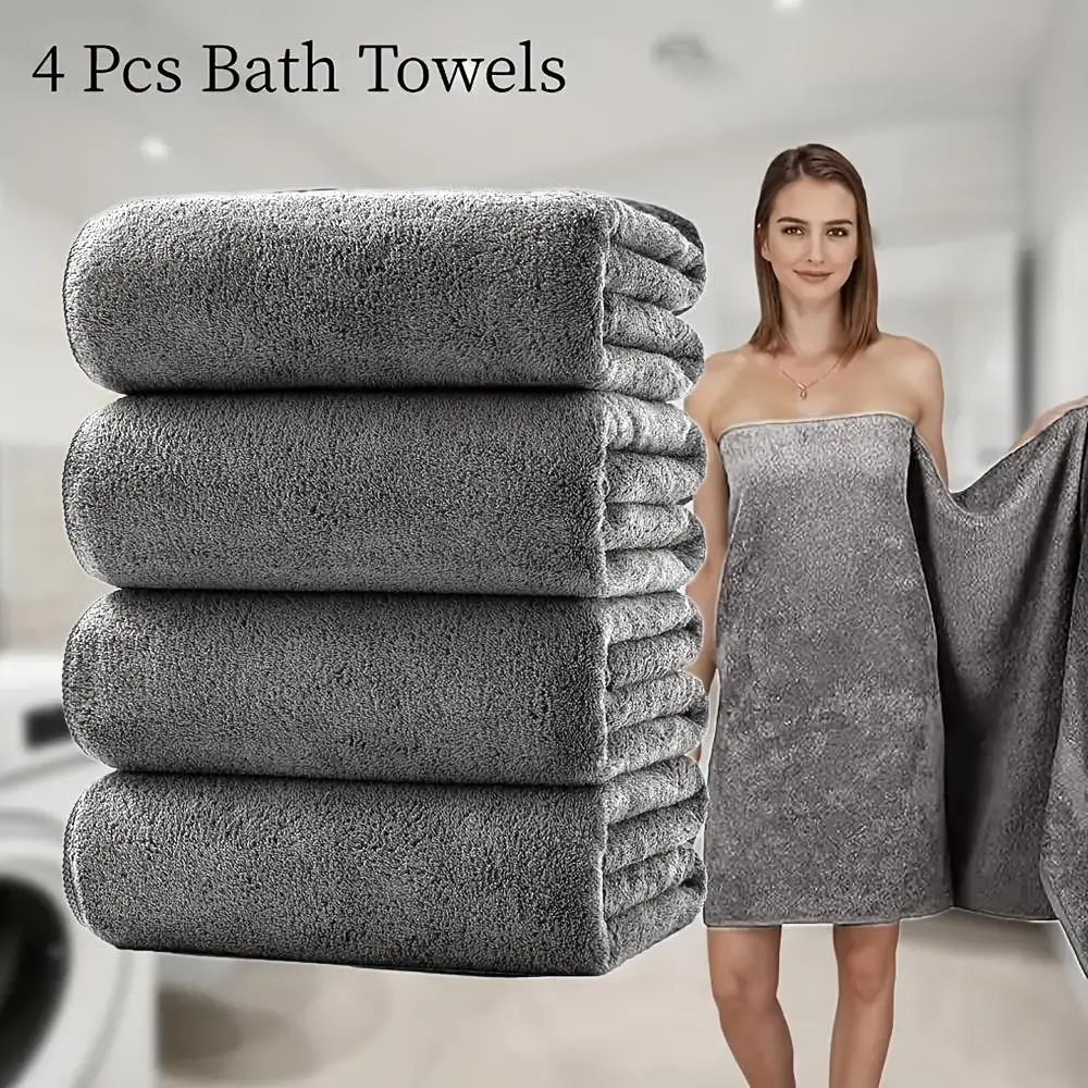 

4Pcs Jumbo Bath Towel Set 35.4x70.8inch, XXL Plush Coral Fleece, Super Absorbent Quick-Dry, Luxury Hotel Style for Spa Home