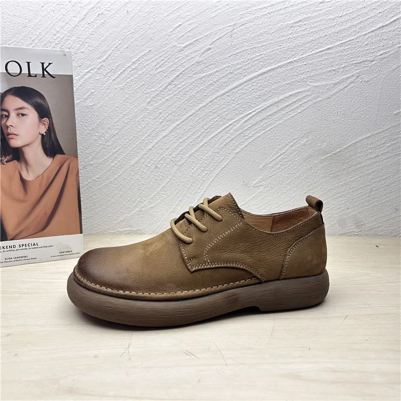 

Мужские повседневные лоферы из натуральной кожи с круглым носком на шнуровке Work oes Briti Sle, весна-осень, новая модель, мягкая воловья кожа, модные повседневные лоферы