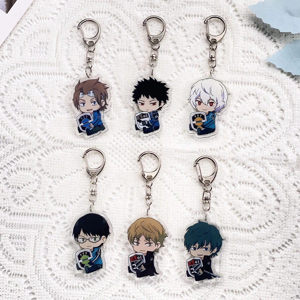 6Pcs Anime Figures World Trigger Keychain Acrylic Keyrings Bag Charms Cute Backpack Pendant Funny Prop Decoration Friends Gifts
