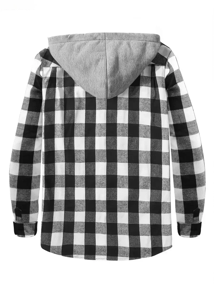 Spring Autumn Men's Plaid Shirts Loose Casual Long Sleeves Shirt Jackets Fashion Hooded Cardigan Coats Simple Sport Tops for Men