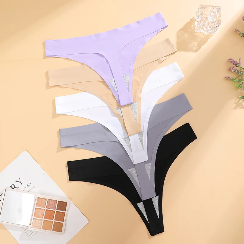 4PCS/Set Ice Silk Underwear Ultra-thin Seamless Thongs Women's Invisible Panties Low Waist Breathable Bikini Stretchy G-String