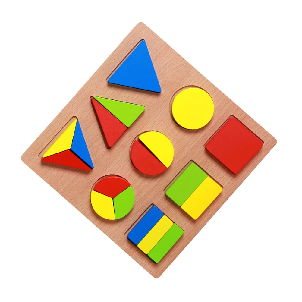 1 set di inserti a forma di geometria in legno, tavola cognitiva a forma geometrica, giocattoli puzzle, tavola di abbinamento (forma 2)