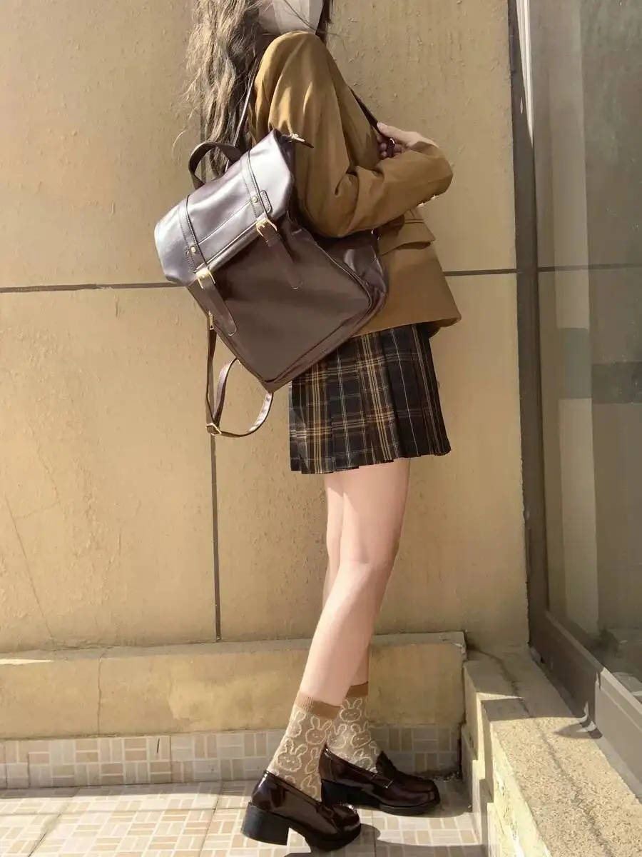 Bloom Vintage Brown Jk Backpacks Women High Street Preppy Style Pu Leather Mini Backpack Ladies Haruku Casual School Bag New