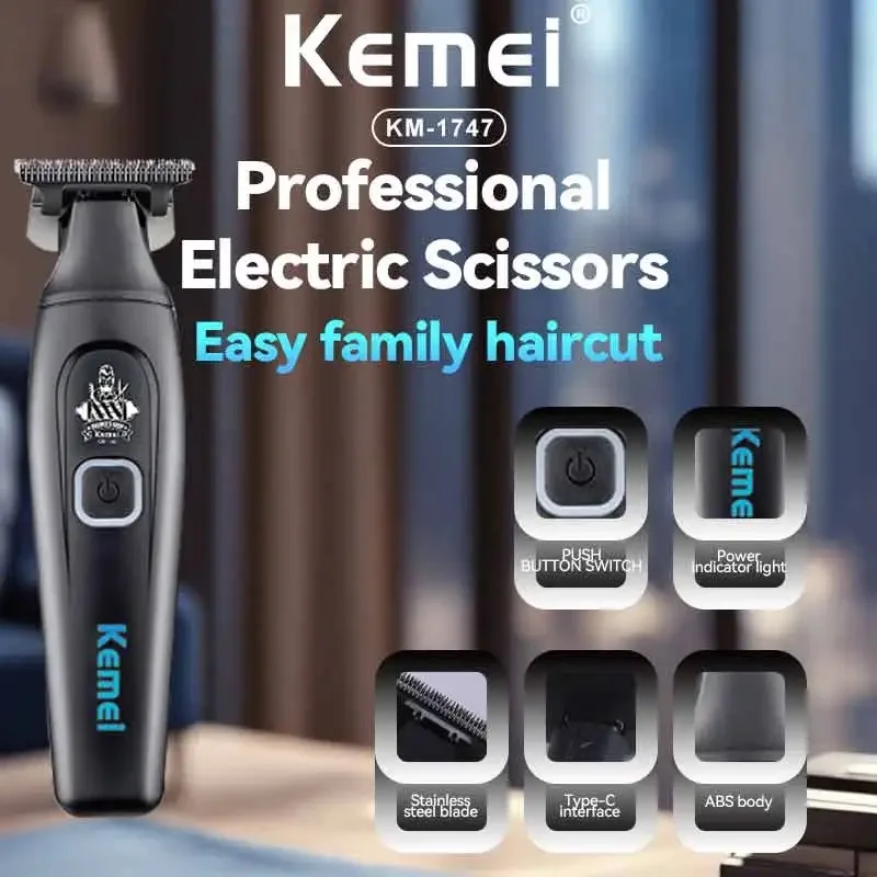 Kemei 1747 Cordless Zero Gapped Trimmer Electric Finish Hair Cutting Machine Hair Clipper Professional Rechargeable Beard Razor