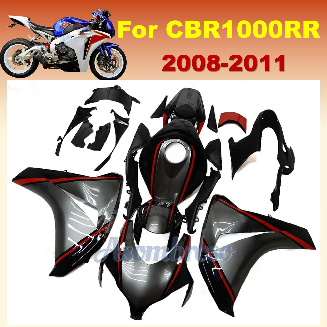 For CBR1000R 2008 2011 2010 2009 Sportbike Body Kits CBR1000 RR  cbr 1000r 08 11 10 09 black grey Fairings kit