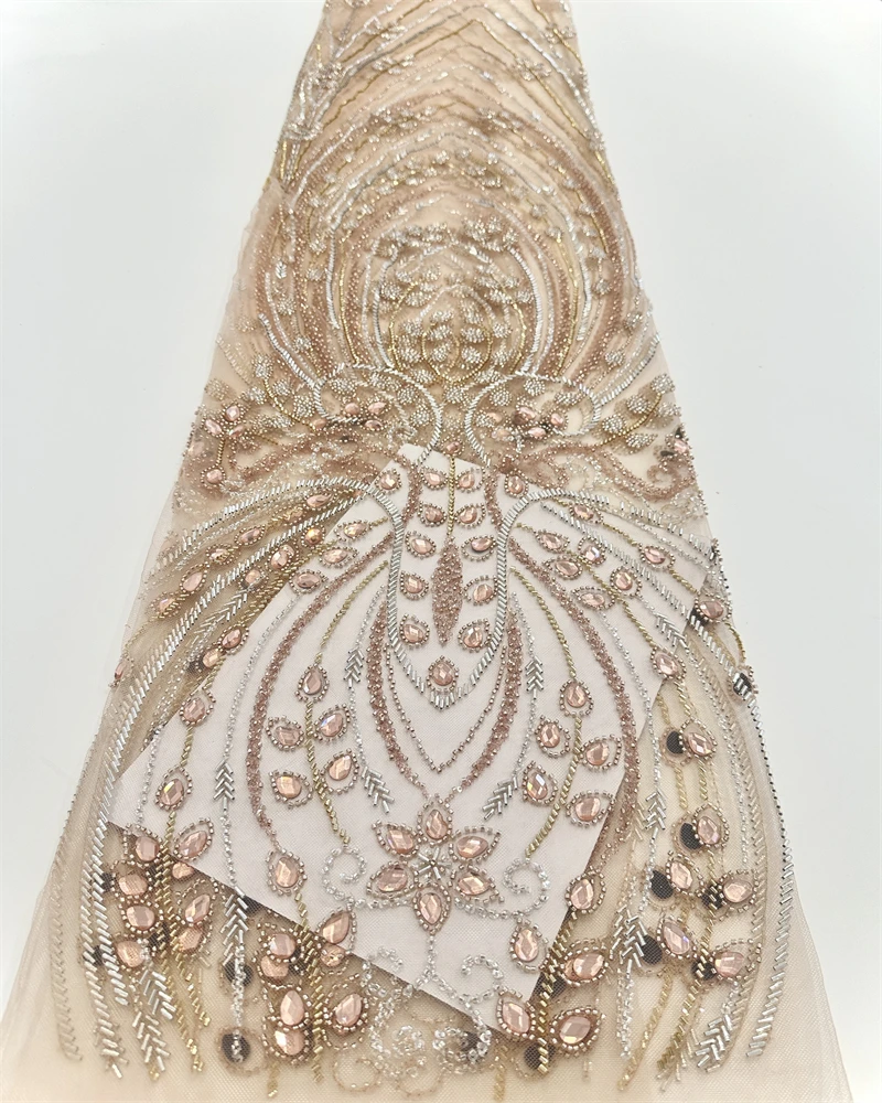 

Ткань OLOEY: Золотое африканское кружево с бисером и пайетками, 2026, роскошная французская нигерийская сетчатая ткань из тюля для свадебных платьев