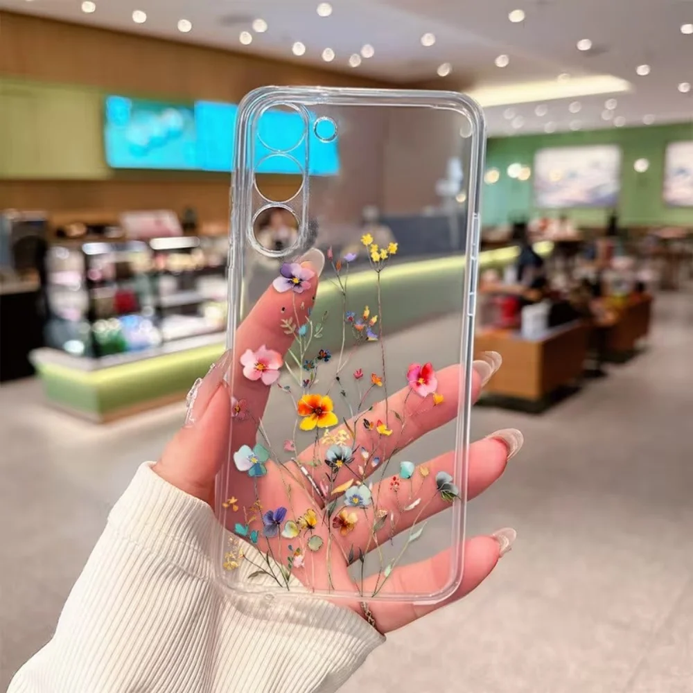 Elegant Flowers pattern Phone Case For Samsung Galaxy A73 A72 A71 A70 A70s A56 A55 A54 A53 A52 A52s A51 5G 4G Clear TPU Cover view 3