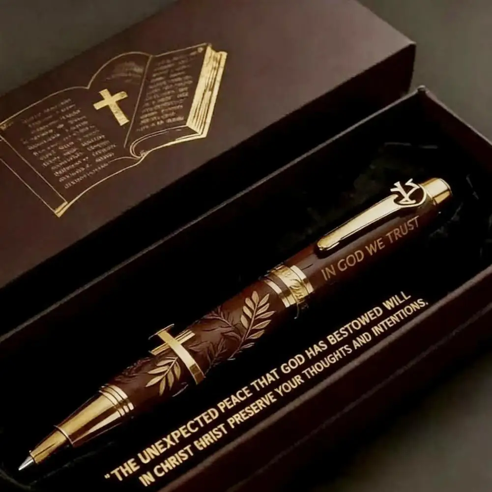 Office Desk Pen Vintage Ballpoint Pen with Gift Box Quick-drying Stainless Steel Nib Writing Instrument God We Trust