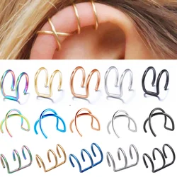 2PCS Stainless Steel Fake Ear Piercing Cartilage Earring Set Clip On Fake Tragus Piercing Earring Ear Clips Earings No Piercing