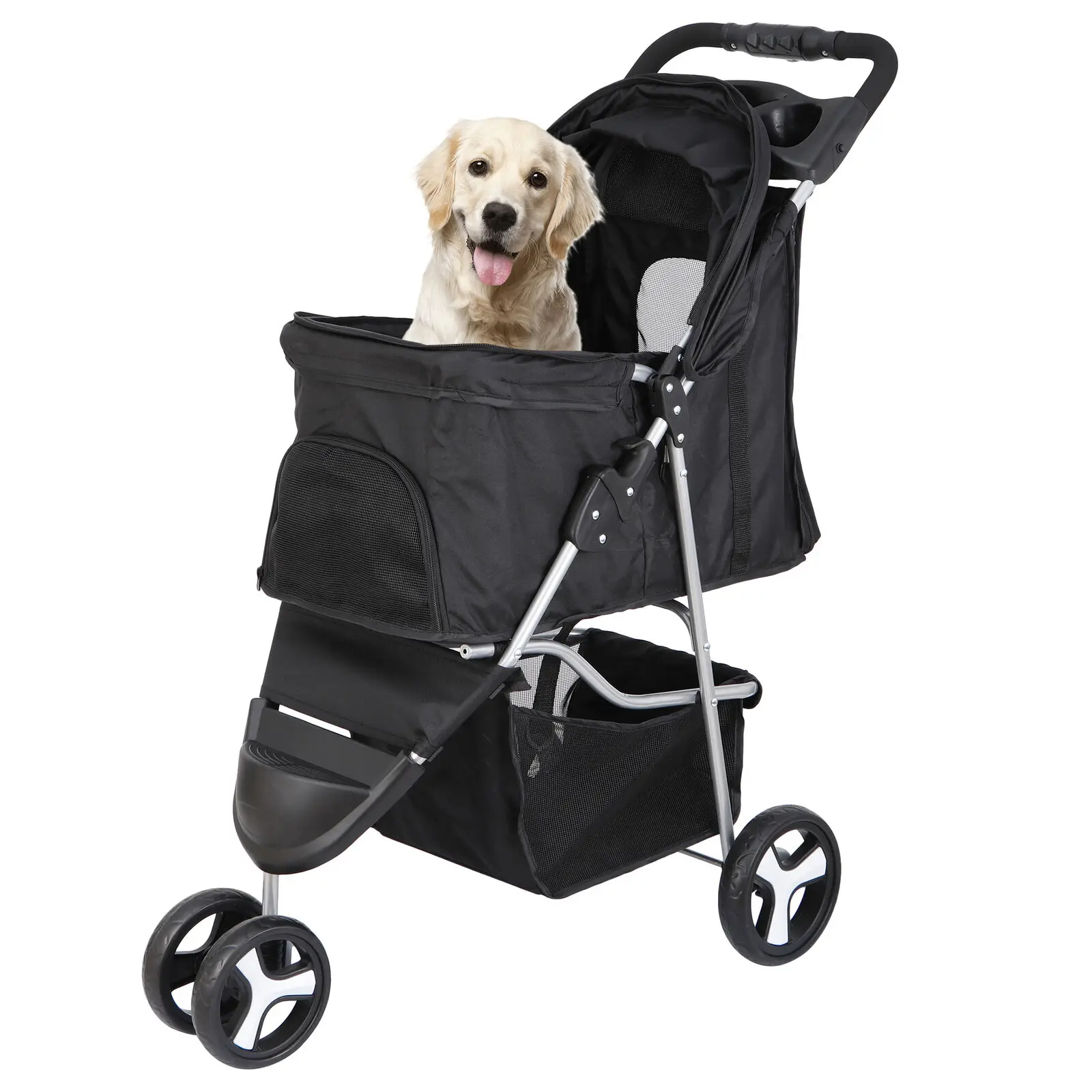 

Pawise Safety Foldable One Gram Folding 3 Wheel Pet Stroller With Cup Holder Outdoor Travel Foldable Pet Dog