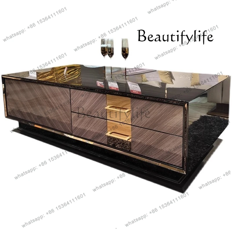 

Italian light luxury solid wood long coffee table modern simple ebony coffee table combination villa living room