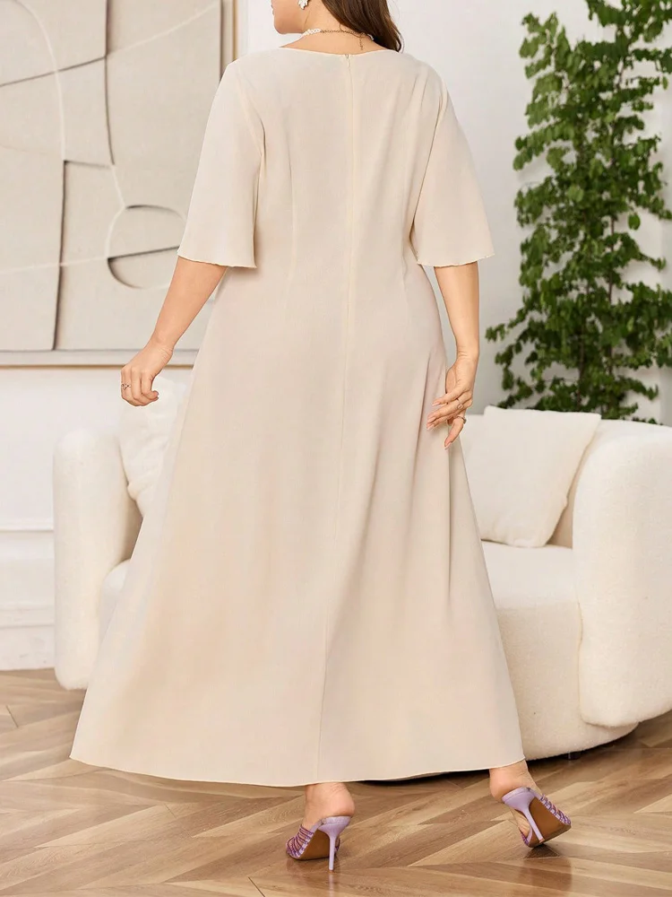 GIBSIE Plus Size Square Neck Sequined Embroidered Dress Women's Elegant Butterfly Sleeve Wedding Party Evening Long Dresses