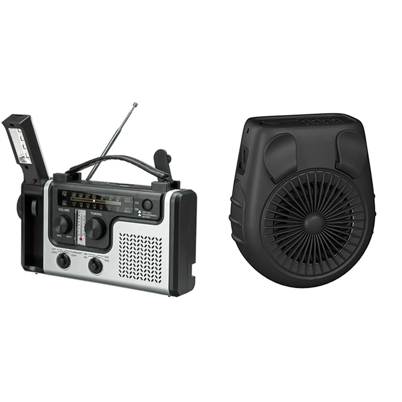 

Outdoor Multifunctional Solar Radio Portable FM / AM Radio With Mini Portable Fan Waist Clip Fan