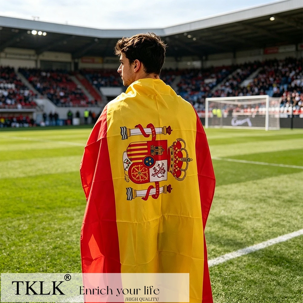 1pc Spain Flag Cape, Durable Polyester Flag Cloak Perfect for Party, Matches Outdoor Decor, Easy To Install, Cheering Accessory