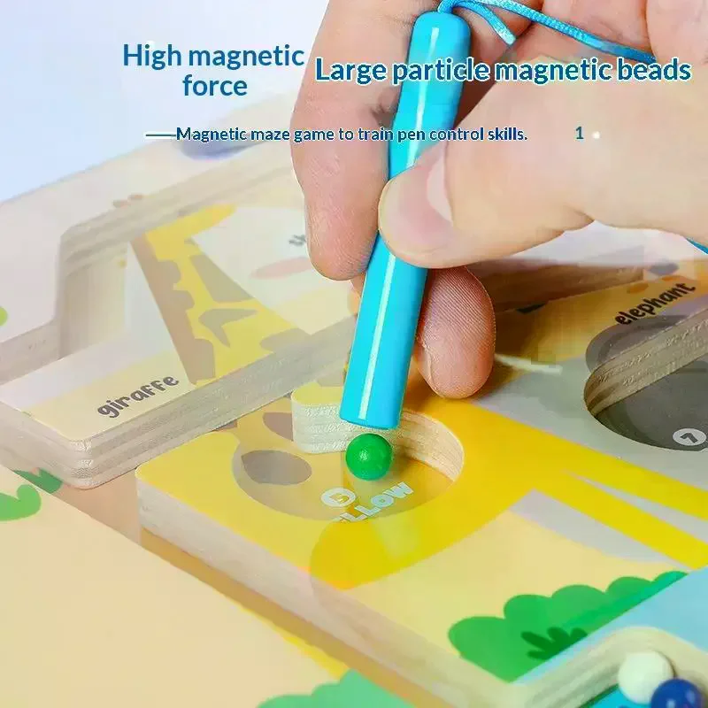 Juegos de clasificación de colores magnéticos de madera para niños, tablero de laberinto de tráfico del zoológico, bolígrafo, juegos de cuentas móviles, juguetes educativos para niños