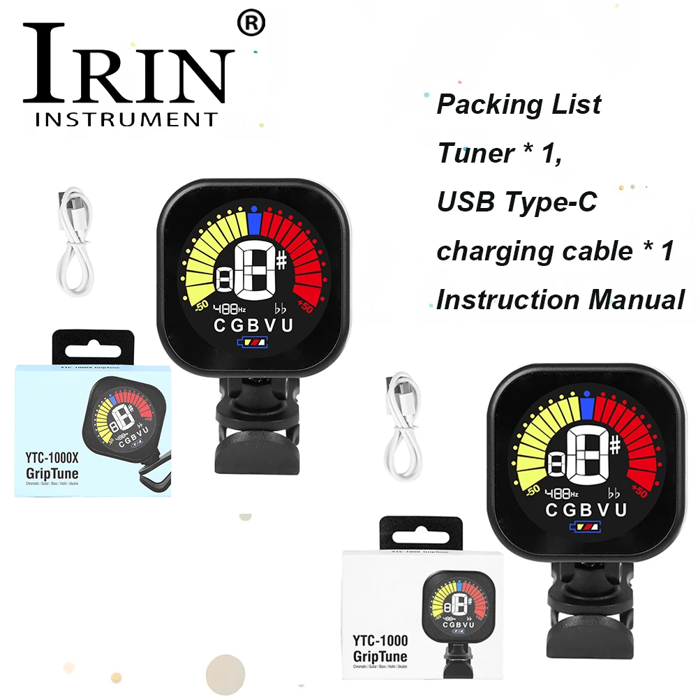 IRIN Guitar Tuner High definition LCD Display Rechargeable Tuners USB Type-C interface for 12-TET/Guitar/Bass/Ukulele/Violin