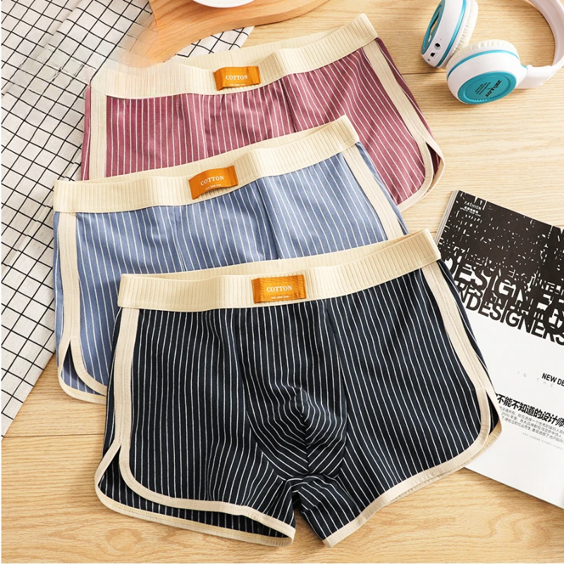 Mens Underpants Cotton Striped Printed Underwear U Convex Pouch Boxers Summer Breathable Boys Fashion 3d Crotch Boxer Lingerie